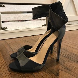 Shoe Dazzle Camo Zip-Up Strap Heel
